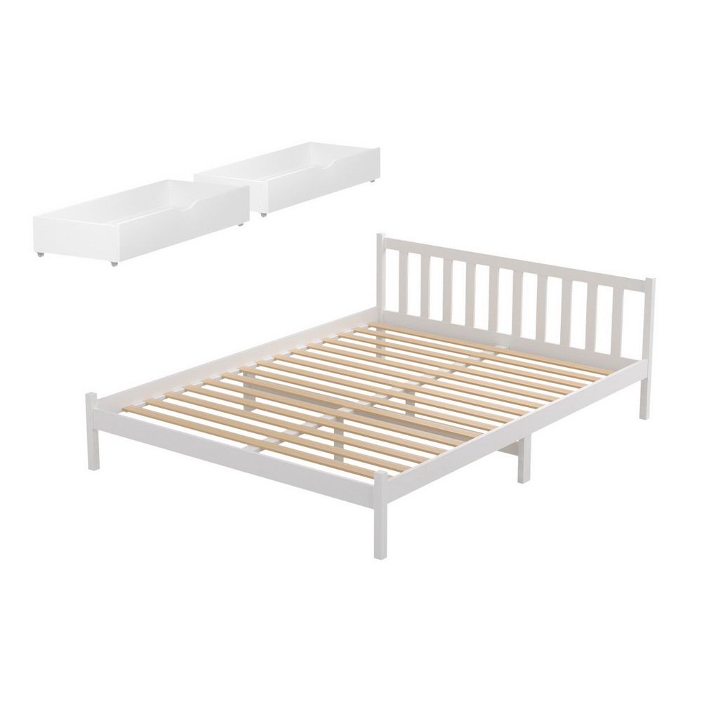 Artiss SOFIE White Double Wooden Bed Frame with Drawers WBED-G-001D-WH-DRAW