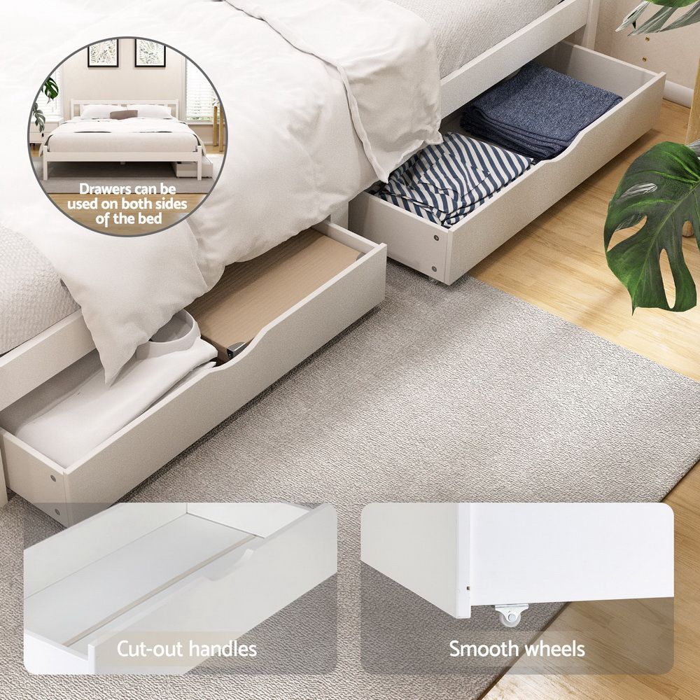 Artiss SOFIE White Double Wooden Bed Frame with Drawers WBED-G-001D-WH-DRAW
