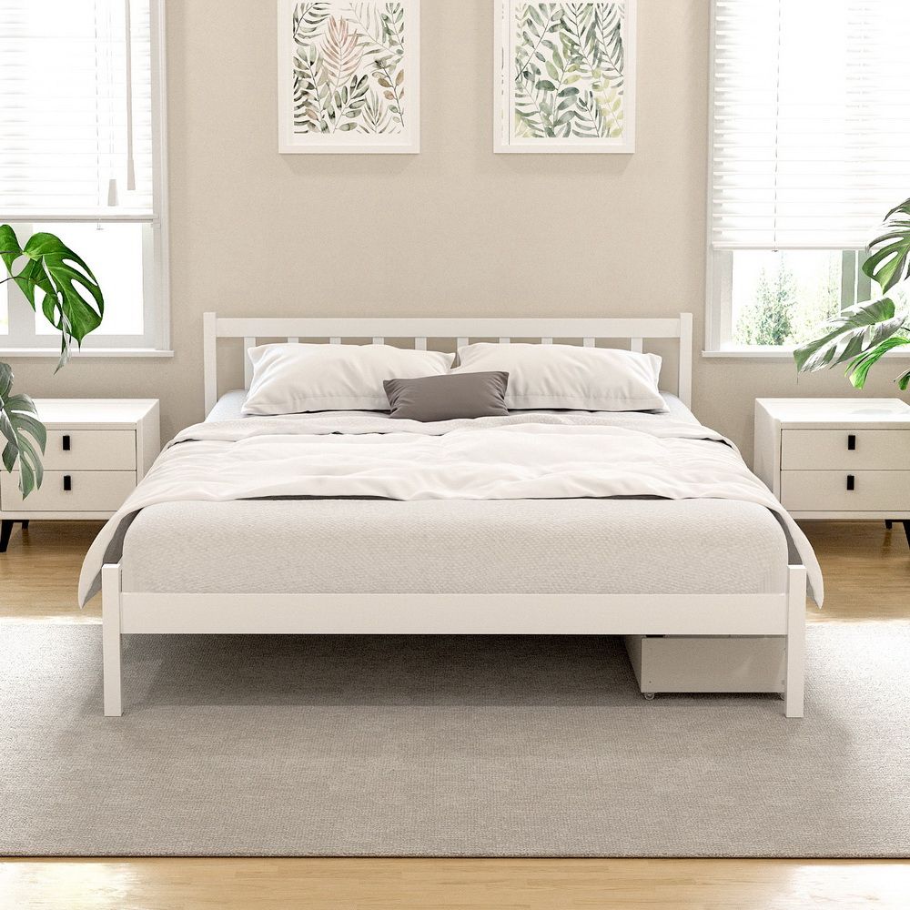 Artiss Bed Frame Double Size Wooden Platform with 2 Storage Drawers White SOFIE WBED-G-001D-WH-DRAW