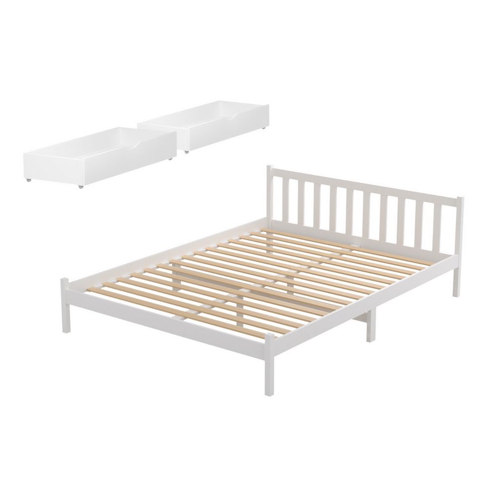 Artiss SOFIE White Queen Wooden Bed Frame with Drawers