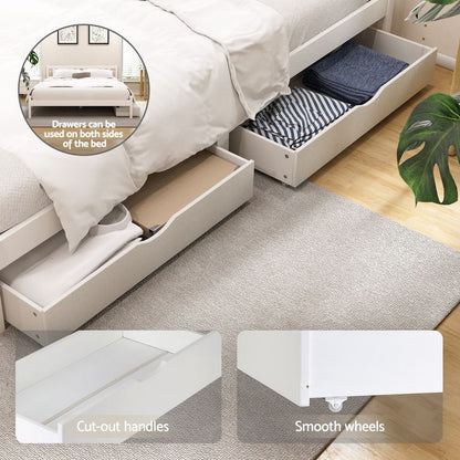 Artiss Bed Frame Queen Size Wooden Platform with 2 Storage Drawers White WBED-G-001Q-WH-DRAW