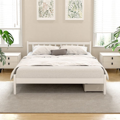 Artiss Bed Frame Queen Size Wooden Platform with 2 Storage Drawers White WBED-G-001Q-WH-DRAW