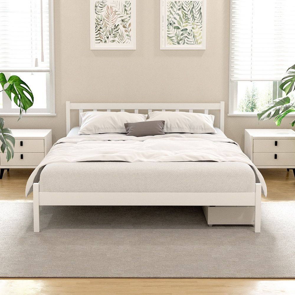 Artiss SOFIE White Queen Wooden Bed Frame with Drawers