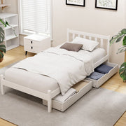 Artiss Bed Frame Single Size Wooden Platform with 2 Storage Drawers White SOFIE WBED-G-001S-WH-DRAW