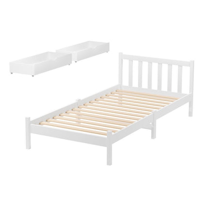 Artiss Bed Frame Single Size Wooden Platform with 2 Storage Drawers White SOFIE WBED-G-001S-WH-DRAW