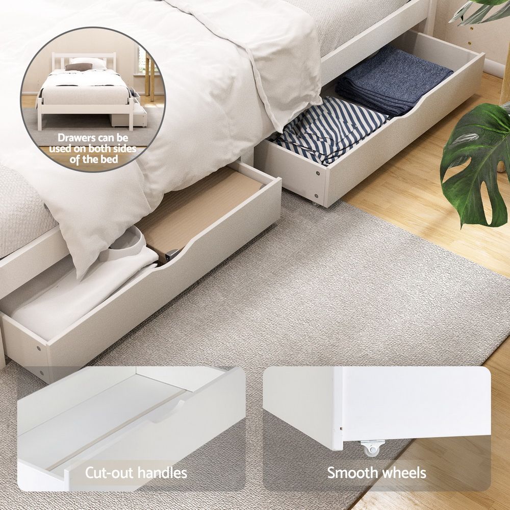 Artiss Bed Frame Single Size Wooden Platform with 2 Storage Drawers White SOFIE WBED-G-001S-WH-DRAW
