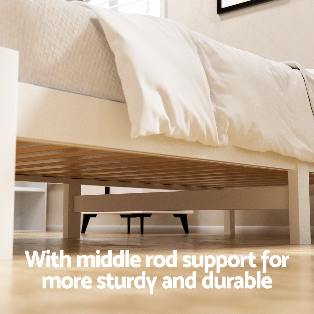 Artiss Bed Frame Single Size Wooden Platform with 2 Storage Drawers White SOFIE WBED-G-001S-WH-DRAW