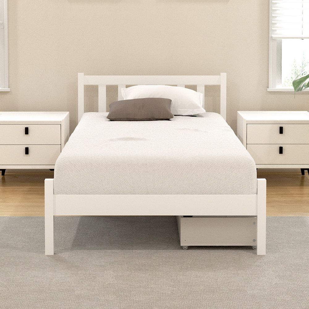 Artiss Bed Frame Single Size Wooden Platform with 2 Storage Drawers White SOFIE WBED-G-001S-WH-DRAW