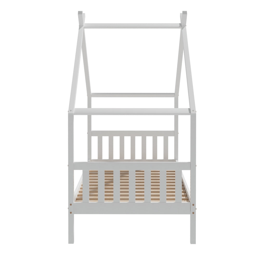 Artiss Bed Frame Wooden Base Kids Single Timber House Beds White WBED-G-CABIN-S-WH-AB