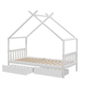 Artiss Bed Frame Wooden Base Kids Single Timber House with 2 Storage Drawers Beds White WBED-G-CABIN-S-WH-DRAW