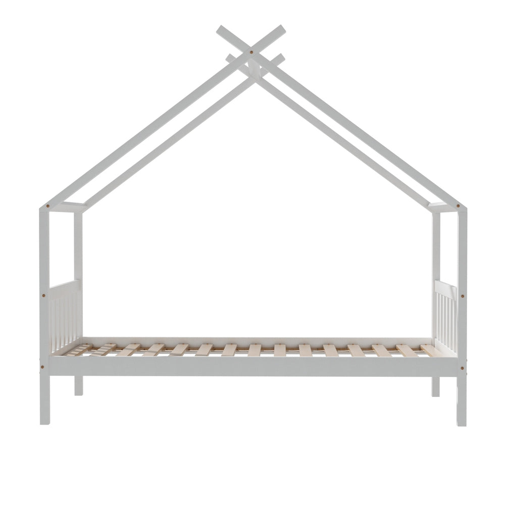Artiss Bed Frame Wooden Base Kids Single Timber House with 2 Storage Drawers Beds White WBED-G-CABIN-S-WH-DRAW