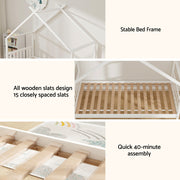 Artiss Bed Frame Wooden Base Kids Single Timber House with 2 Storage Drawers Beds White WBED-G-CABIN-S-WH-DRAW