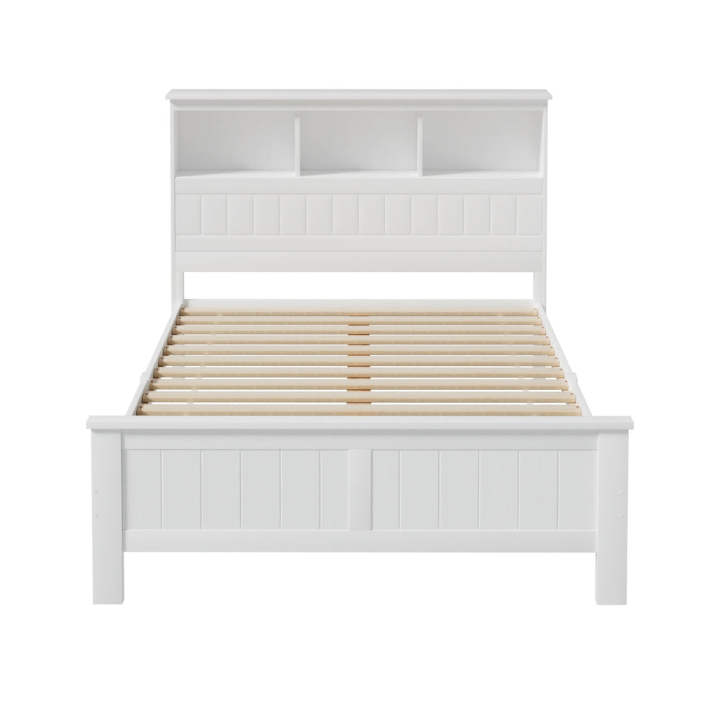 Artiss Bed Frame Double Size Wooden with 3 Shelves Bed Head White WBED-G-S1-D-ABC