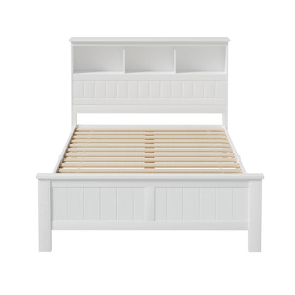 Artiss Bed Frame Double Size Wooden with 3 Shelves Bed Head White WBED-G-S1-D-ABC