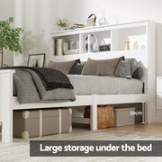 Artiss Bed Frame Double Size Wooden with 3 Shelves Bed Head White WBED-G-S1-D-ABC