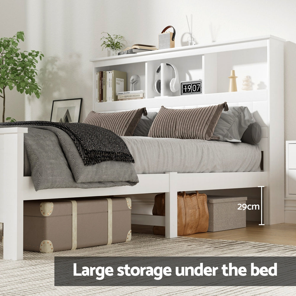 Artiss Bed Frame Double Size Wooden with 3 Shelves Bed Head White WBED-G-S1-D-ABC