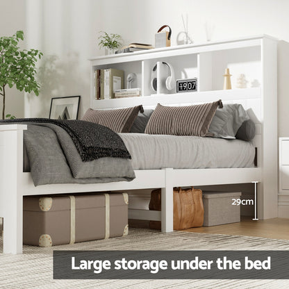 Artiss Bed Frame Double Size Wooden with 3 Shelves Bed Head White WBED-G-S1-D-ABC