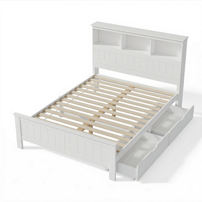 Artiss Bed Frame Double Size Wooden with 3 Shelves Bed Head White WBED-G-S1-D-DRAW