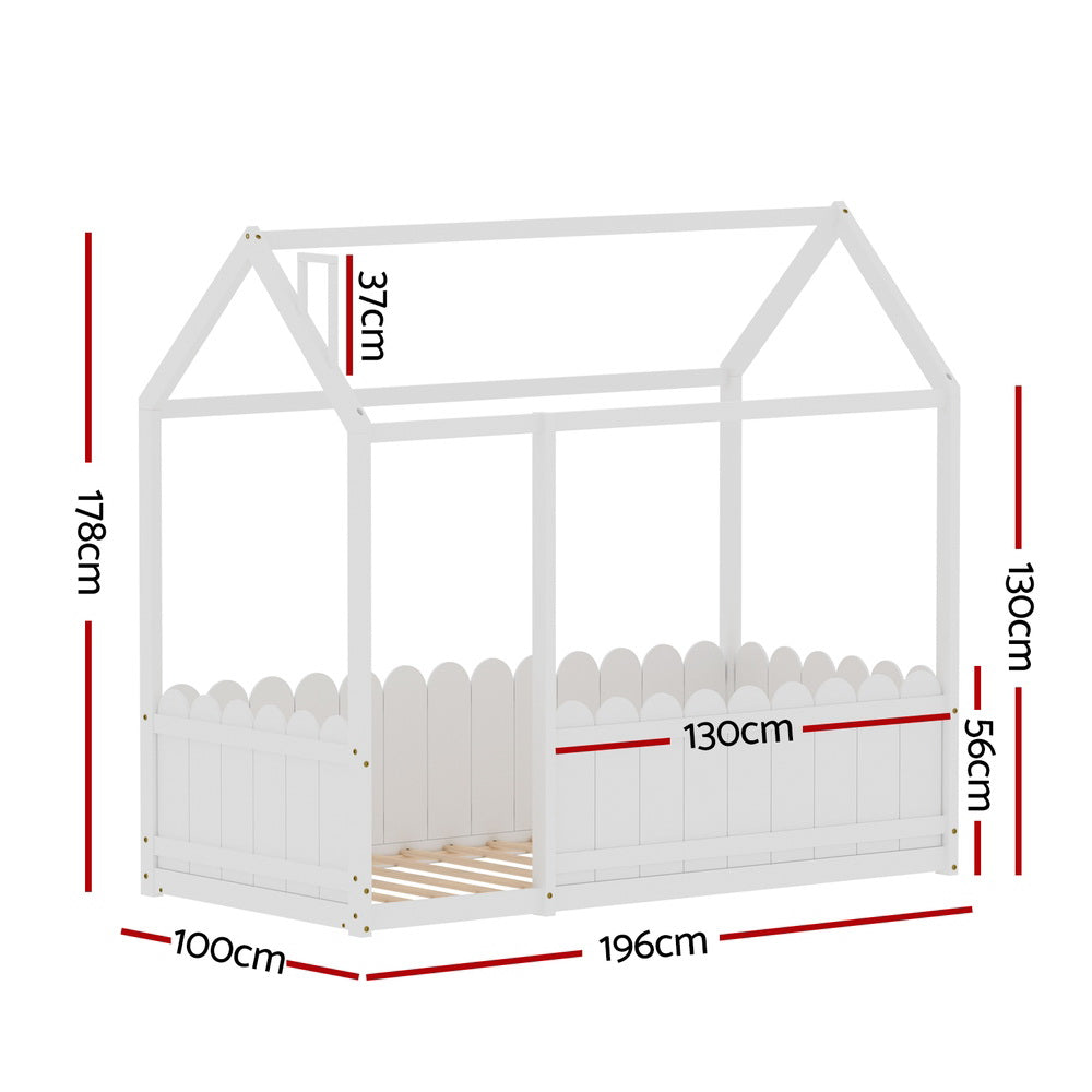 Artiss Bed Frame Wooden Kids House Single Frame White KORI WBED-KORI-S-WH-AB