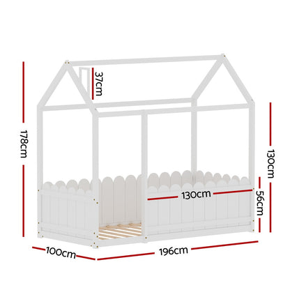 Artiss Bed Frame Wooden Kids House Single Frame White KORI WBED-KORI-S-WH-AB
