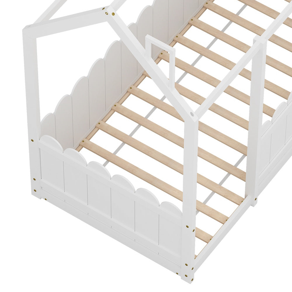 Artiss Bed Frame Wooden Kids House Single Frame White KORI WBED-KORI-S-WH-AB