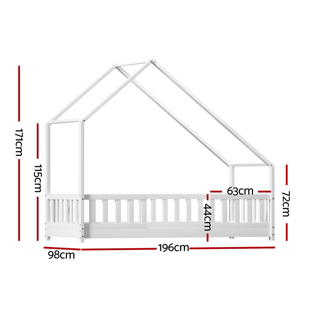 Artiss Bed Frame Wooden Kids House Single Frame White PAVO WBED-PAVO-S-WH-AB