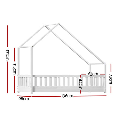 Artiss Bed Frame Wooden Kids House Single Frame White PAVO WBED-PAVO-S-WH-AB