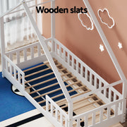 Artiss Bed Frame Wooden Kids House Single Frame White PAVO WBED-PAVO-S-WH-AB