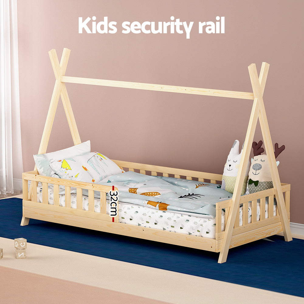 Artiss Bed Frame Wooden Kids House Frames Oak PUAH WBED-PUAH-S-PN-AB
