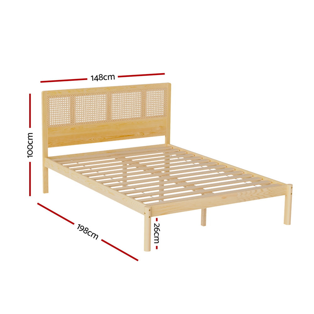 Artiss RITA Pine Rattan Double Bed Frame WBED-RITA-D-WD-AB