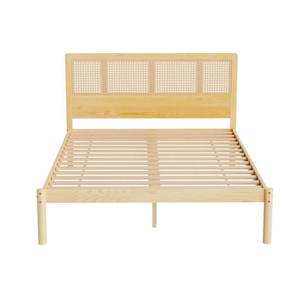 Artiss RITA Pine Rattan Double Bed Frame WBED-RITA-D-WD-AB
