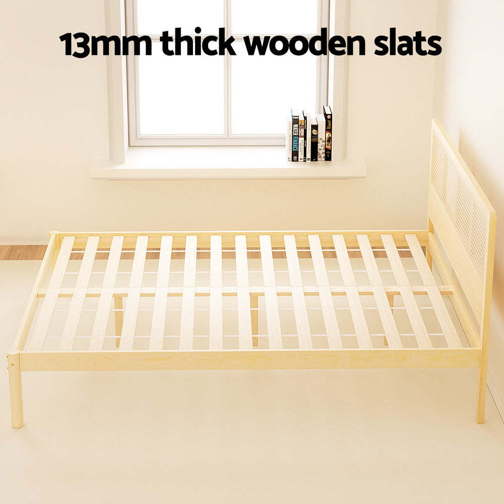 Artiss RITA Pine Rattan Double Bed Frame WBED-RITA-D-WD-AB