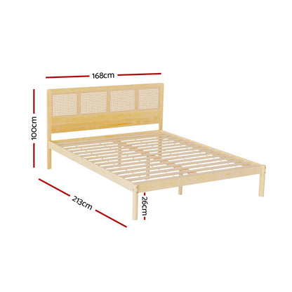 Artiss Bed Frame Queen Size Rattan Wooden RITA WBED-RITA-Q-WD-AB