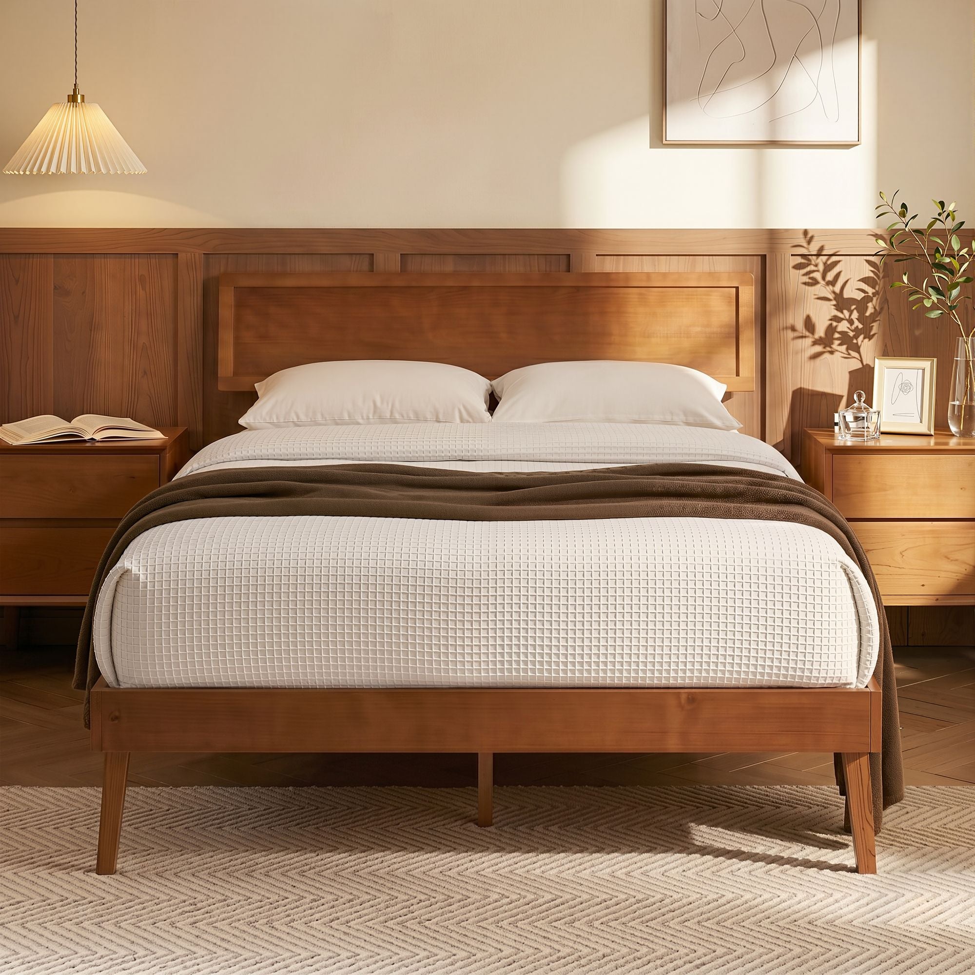 Artiss Bed Frame Queen Size Wooden Bed Base Walnut SPLAY WBED-SPLAY-Q-WAL-AB