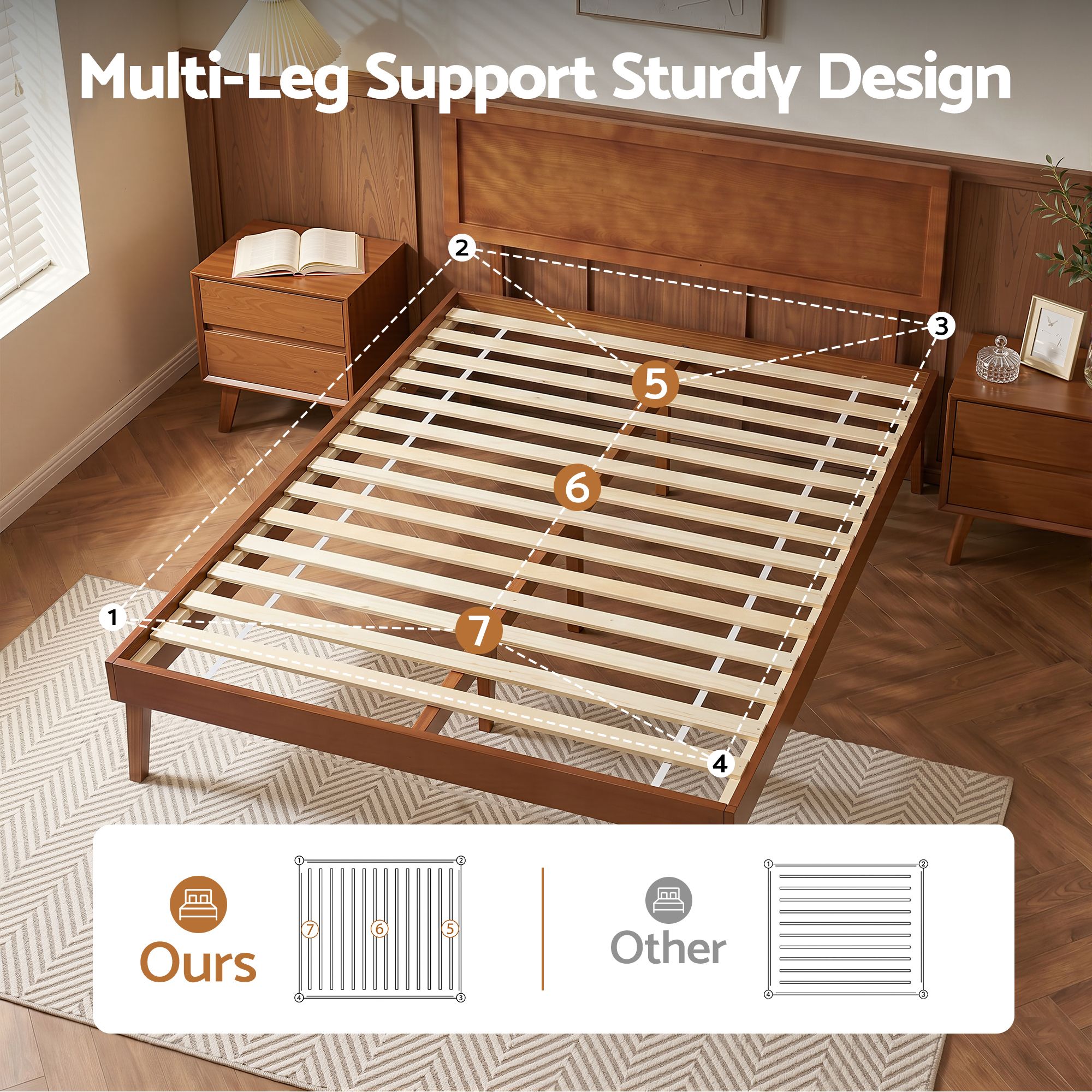Artiss Bed Frame Queen Size Wooden Bed Base Walnut SPLAY