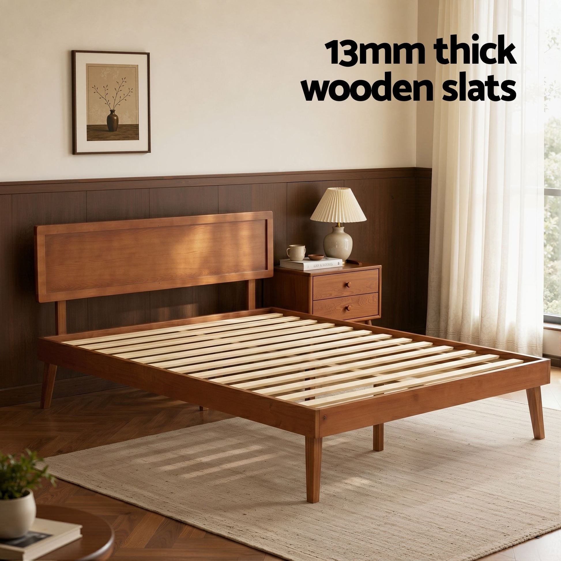 Artiss Bed Frame Queen Size Wooden Bed Base Walnut SPLAY WBED-SPLAY-Q-WAL-AB