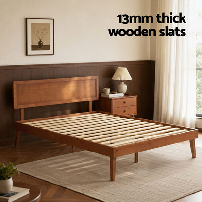 Artiss Bed Frame Queen Size Wooden Bed Base Walnut SPLAY WBED-SPLAY-Q-WAL-AB