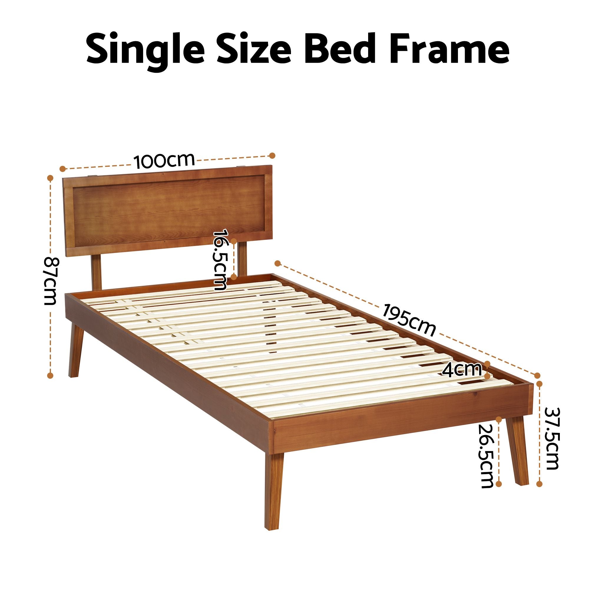 Artiss Bed Frame Single Size Wooden Bed Base Walnut SPLAY WBED-SPLAY-S-WAL