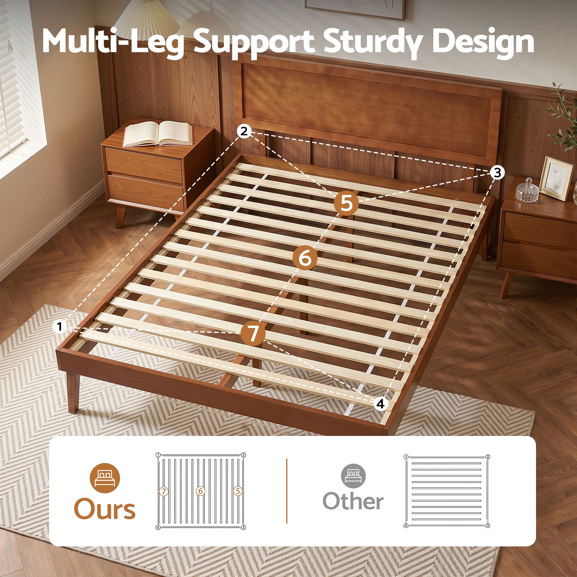 Artiss Bed Frame Single Size Wooden Bed Base Walnut SPLAY WBED-SPLAY-S-WAL