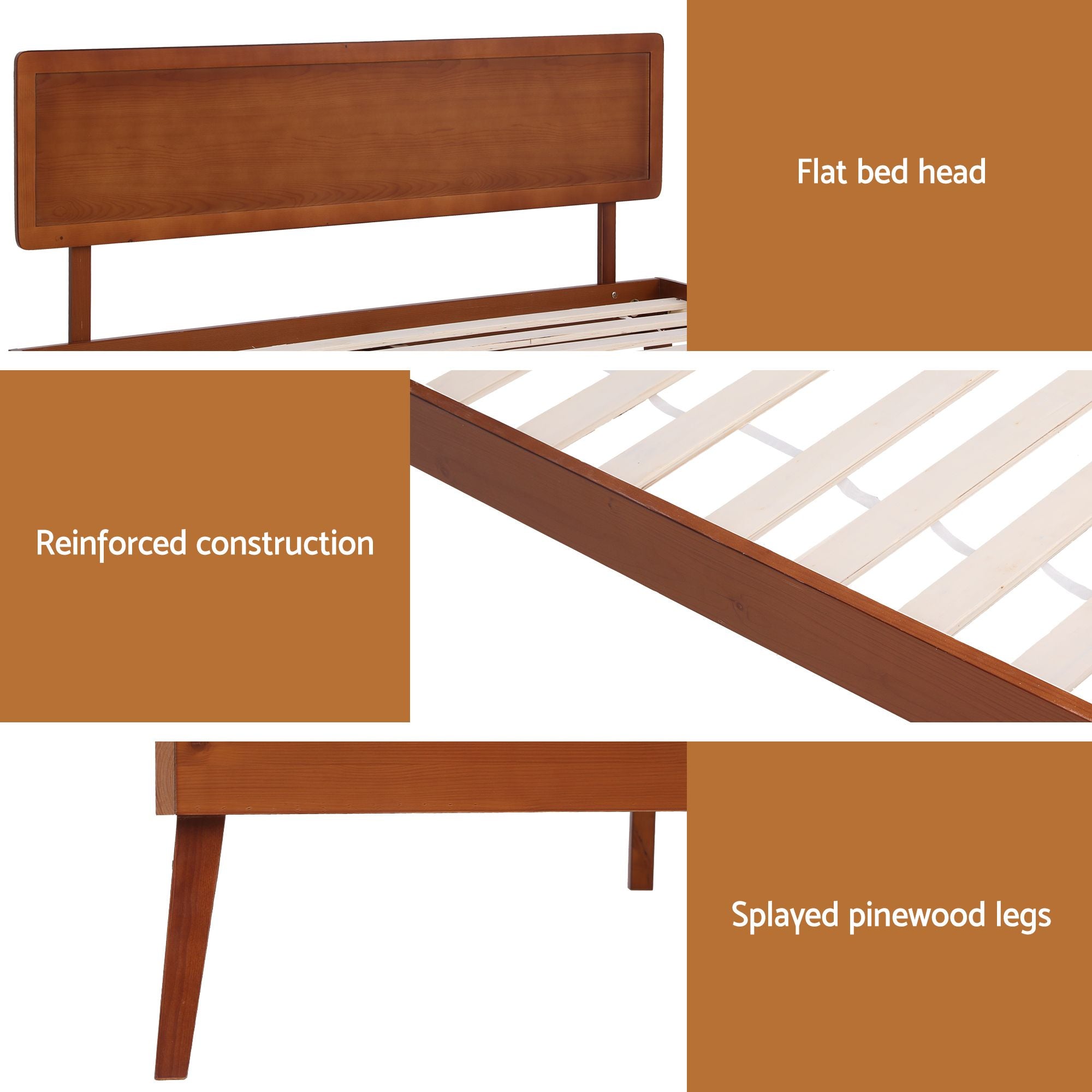 Artiss Bed Frame Single Size Wooden Bed Base Walnut SPLAY WBED-SPLAY-S-WAL