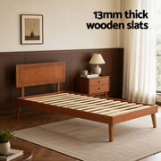 Artiss Bed Frame Single Size Wooden Bed Base Walnut SPLAY WBED-SPLAY-S-WAL