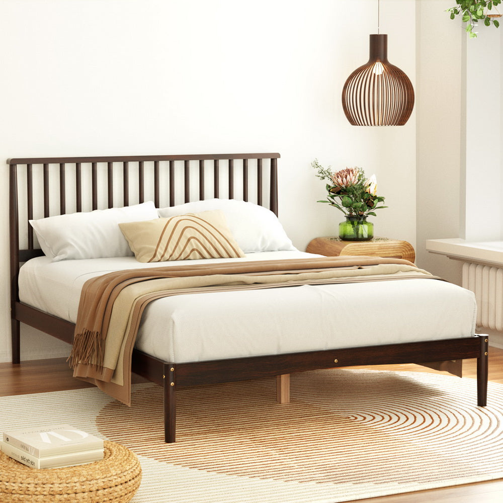 Artiss Bed Frame Double Size Wooden Base Mattress Platform Timber Walnut VISE WBED-VISE-D-WAL-AB