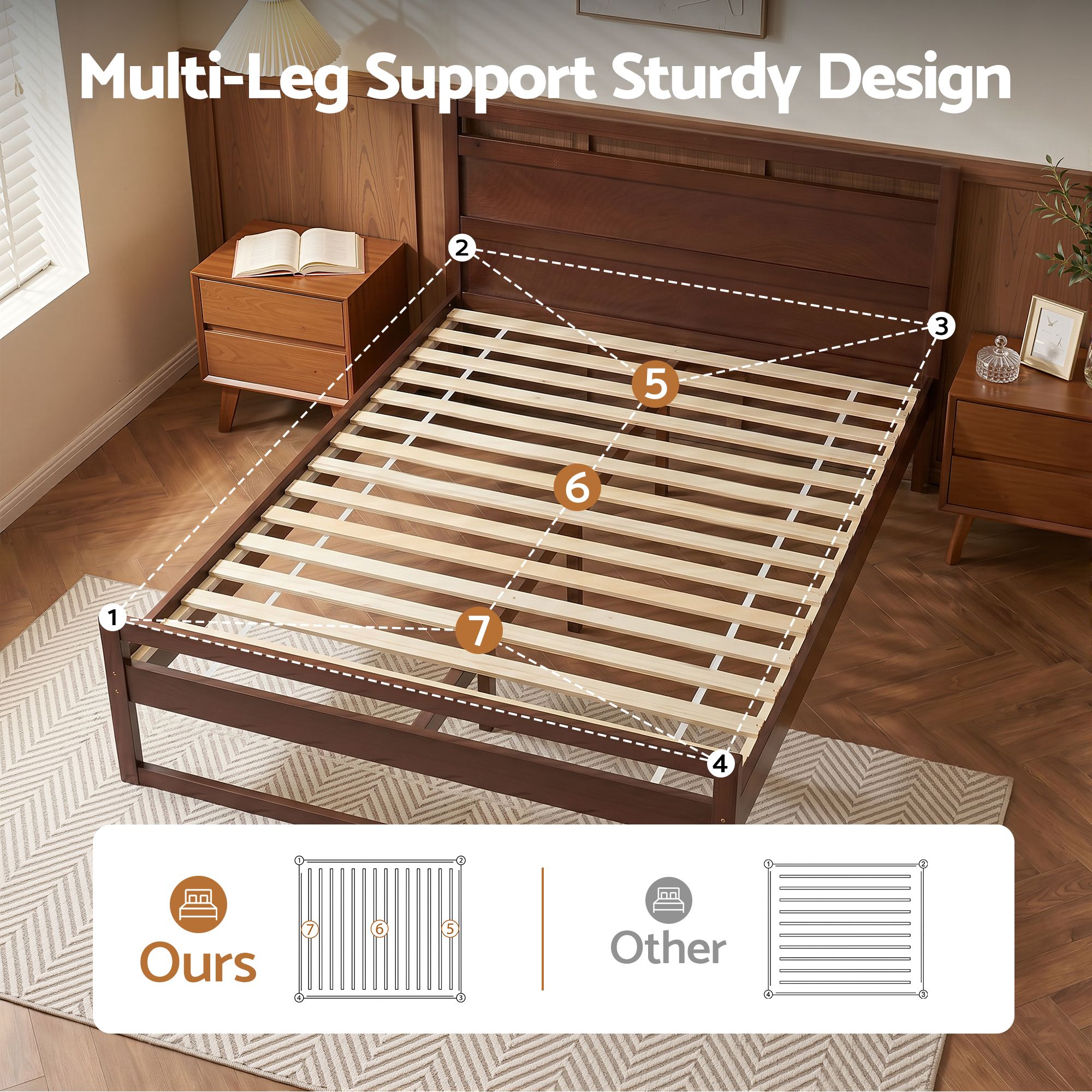 Artiss Bed Frame King Single Size Wooden Walnut WITTON WBED-WITTON-KS-WAL-AB