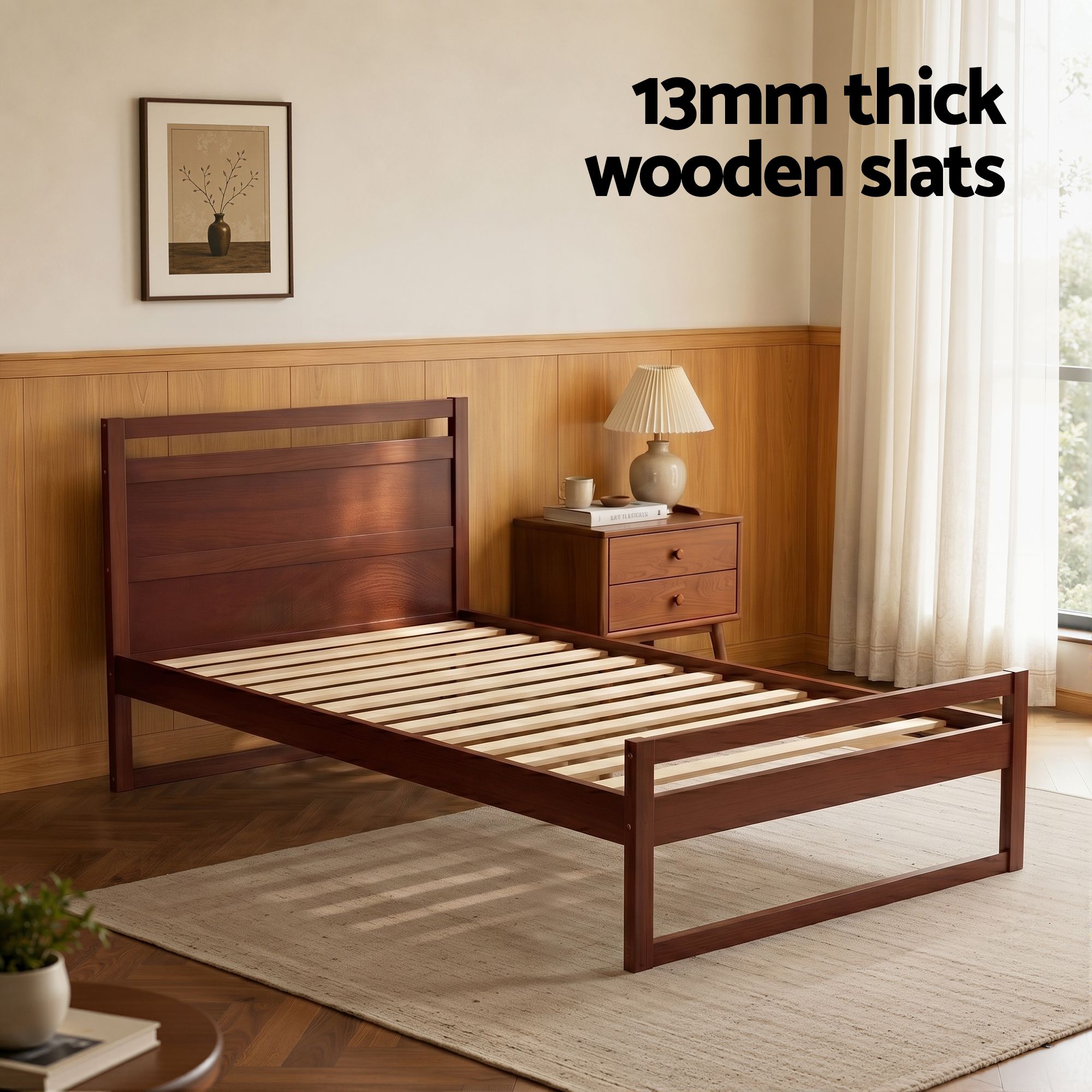 Artiss Bed Frame King Single Size Wooden Walnut WITTON WBED-WITTON-KS-WAL-AB