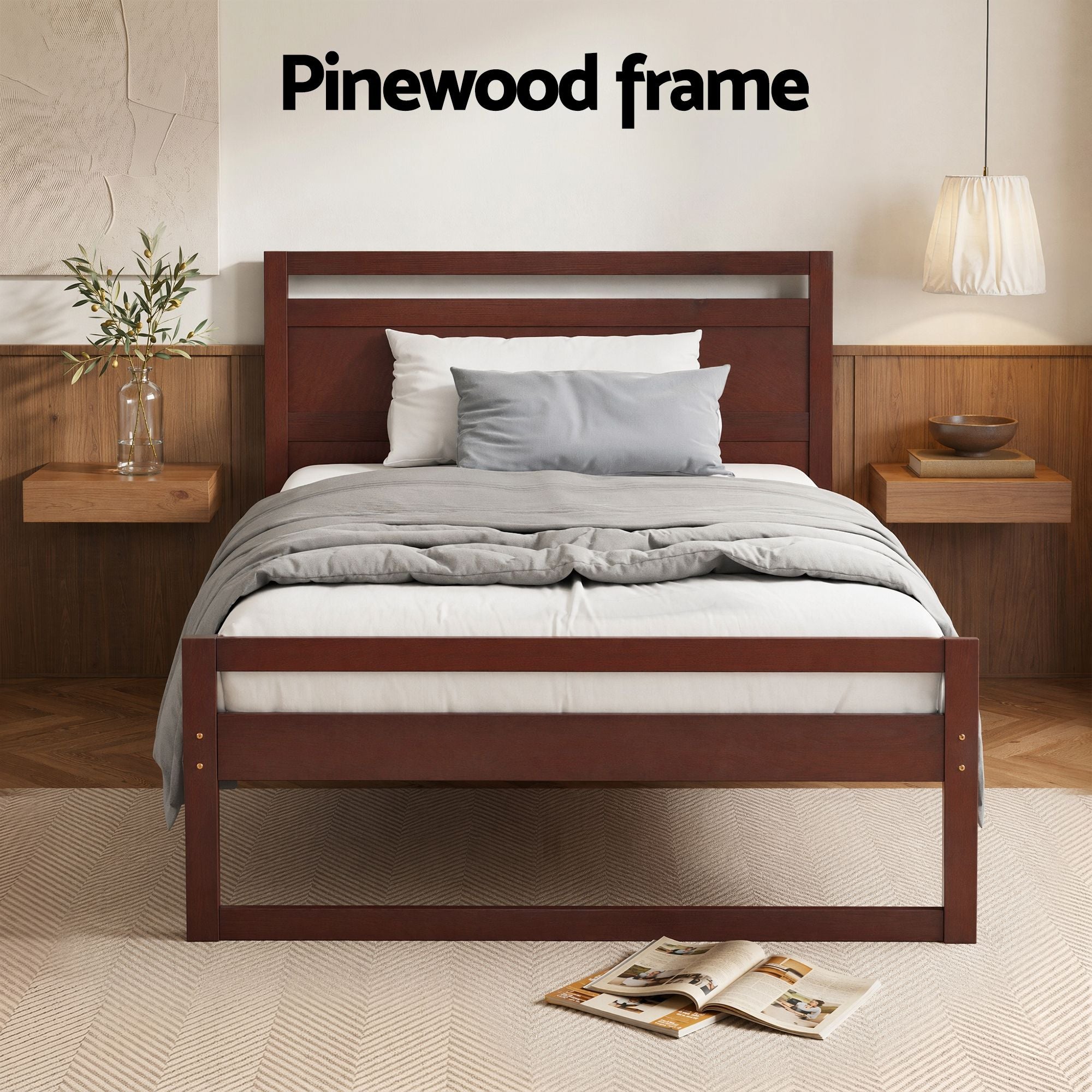 Artiss Bed Frame King Single Size Wooden Walnut WITTON WBED-WITTON-KS-WAL-AB