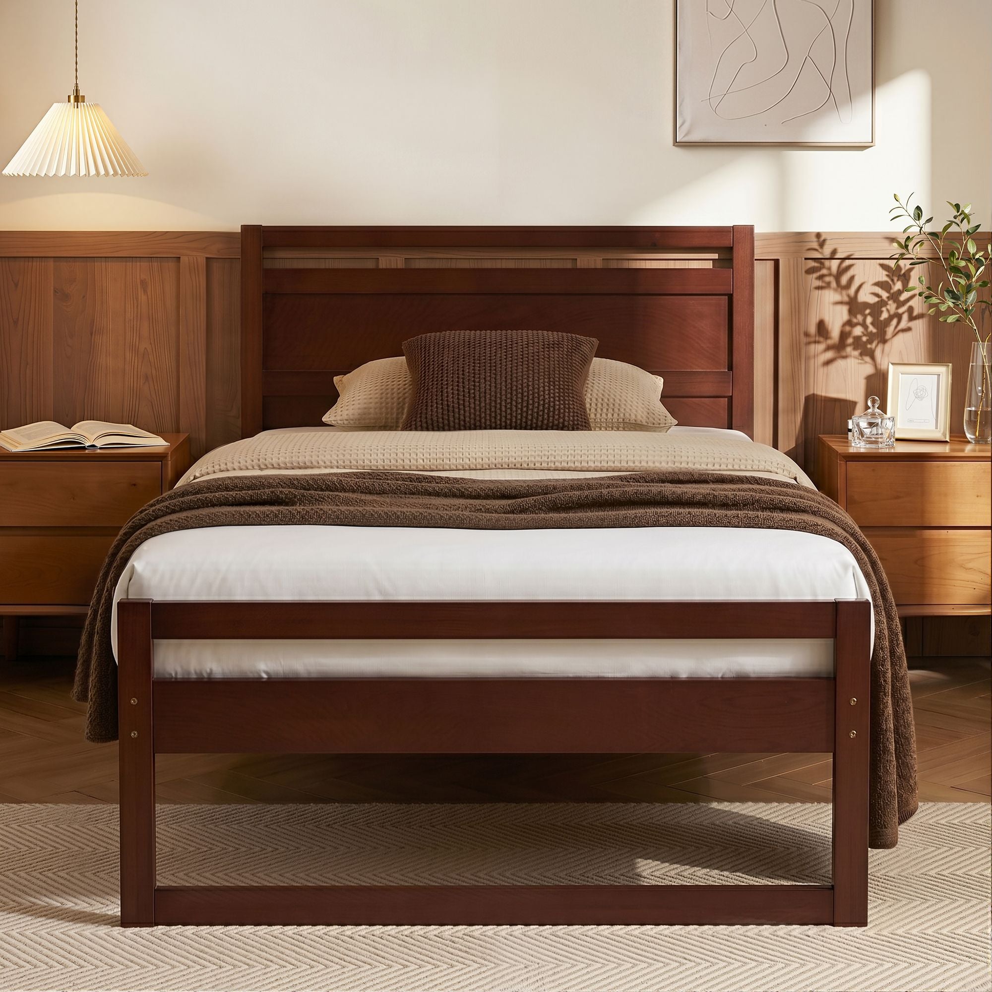 Artiss Bed Frame King Single Size Wooden Walnut WITTON WBED-WITTON-KS-WAL-AB