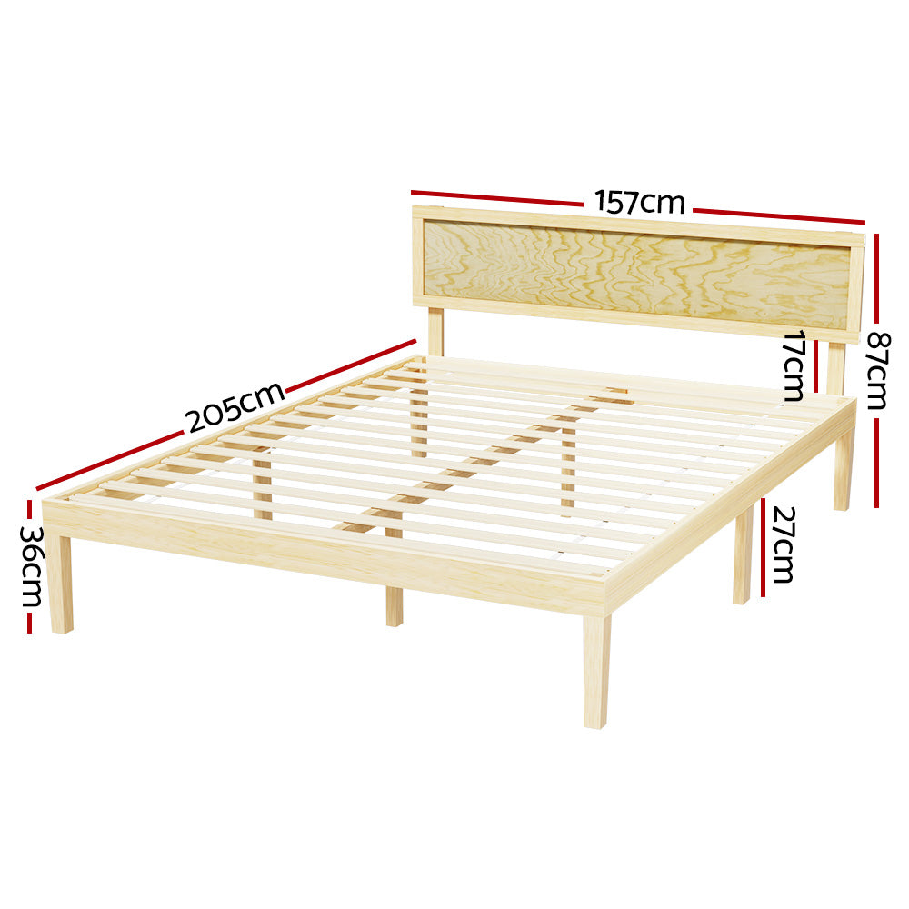 Artiss Bed Frame Queen Size Wooden Base Mattress Platform Timber Pine YUMI WBED-YUMI-Q-WD-AB