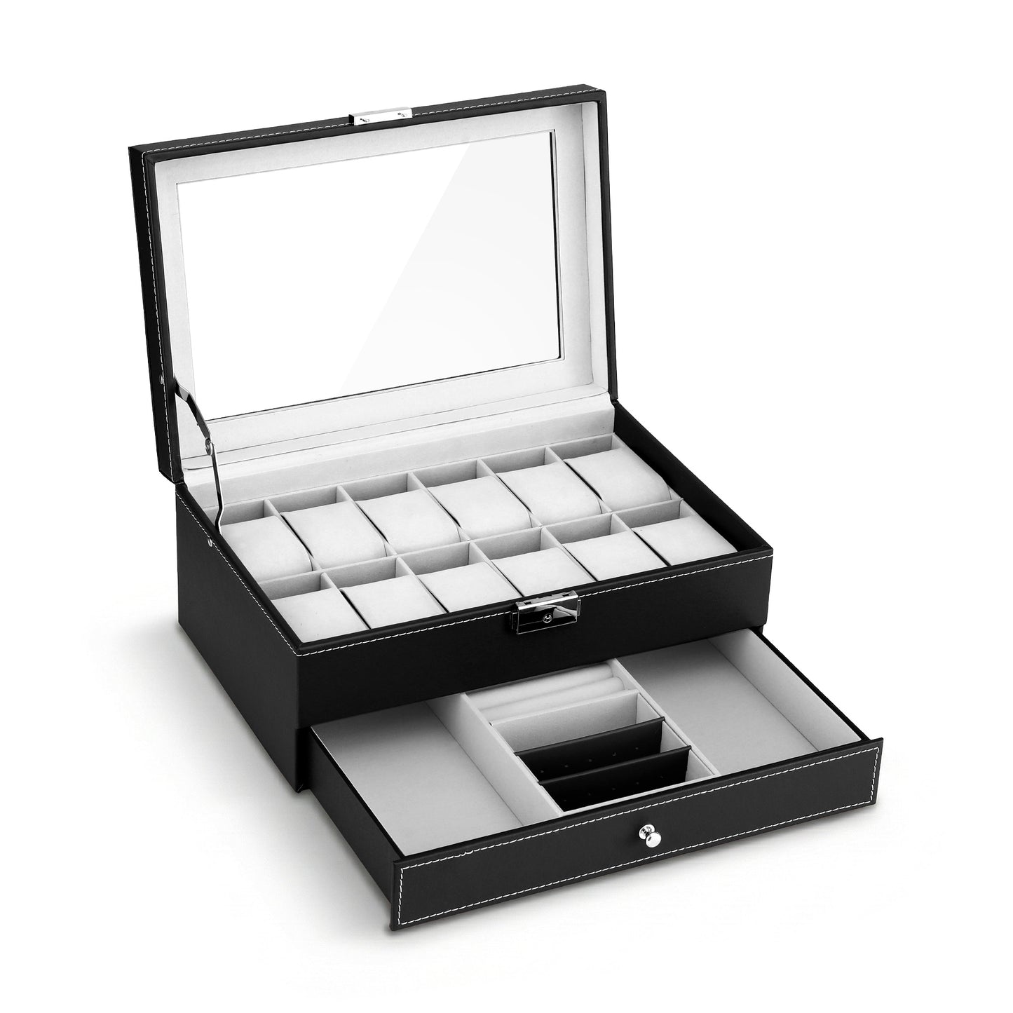 Embellir 12 Grids Watch Box Organizer Case Jewelry Display Storage Showcase WBX-2T-12SL-3020-BK