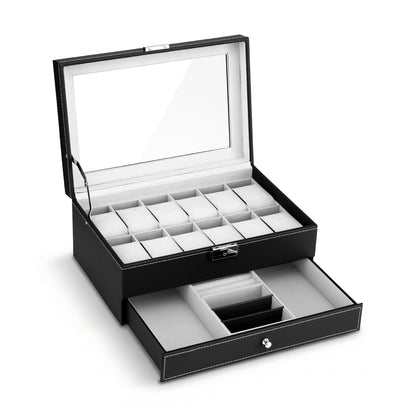 Embellir 12 Grids Watch Box Organizer Case Jewelry Display Storage Showcase WBX-2T-12SL-3020-BK