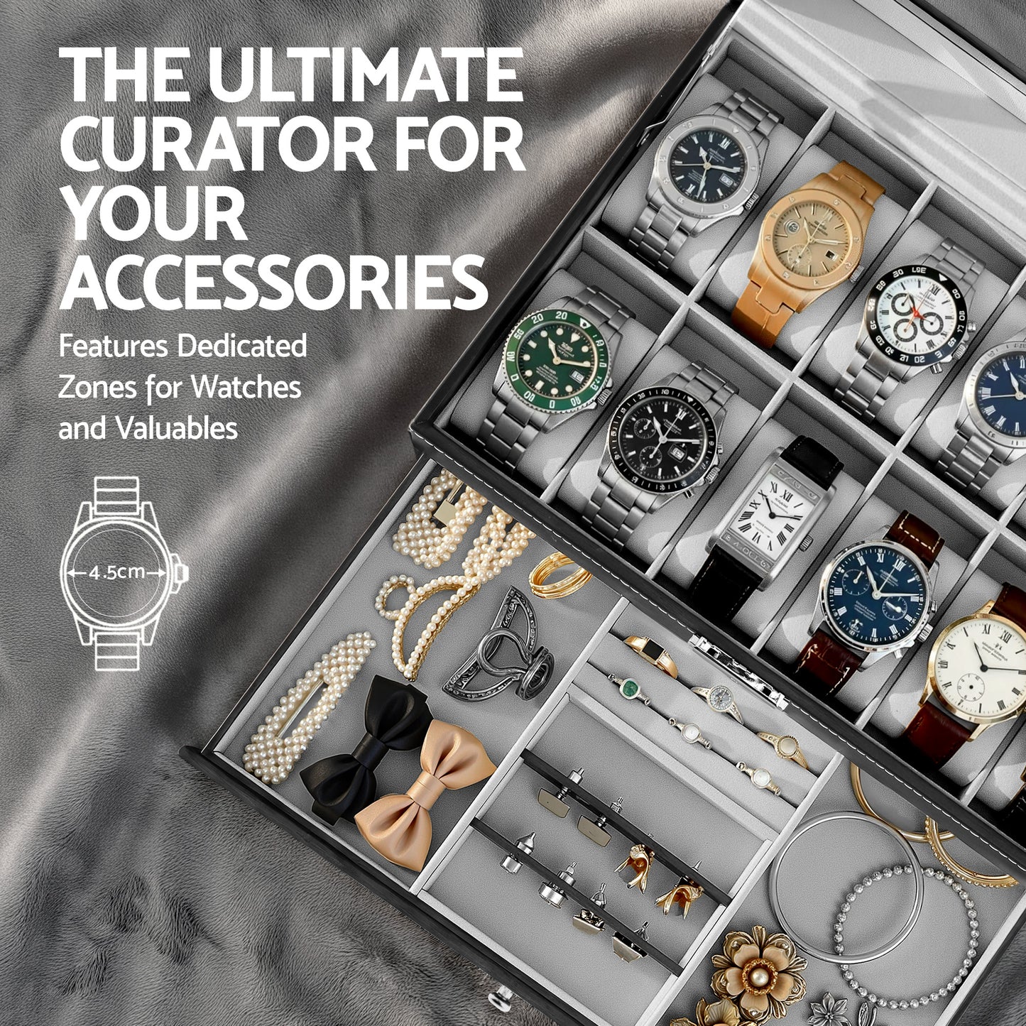 Embellir 12 Grids Watch Box Organizer Case Jewelry Display Storage Showcase WBX-2T-12SL-3020-BK